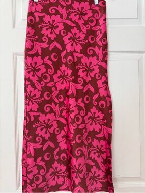 Vintage Urban Outfitters Brown and Pink Floral Slit Skirt